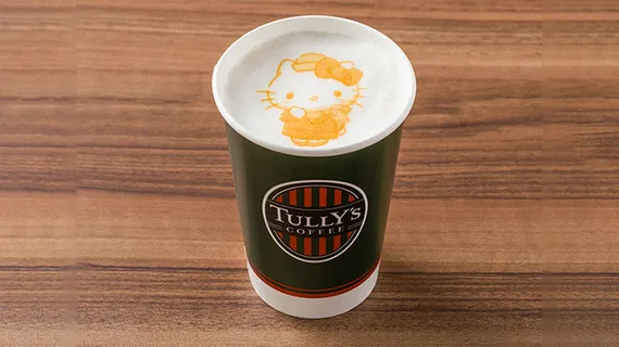 ハローキティのラテアートが施されたタリーズコーヒー